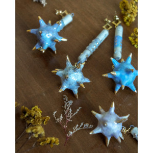 blue and matt gold ear flail - earring