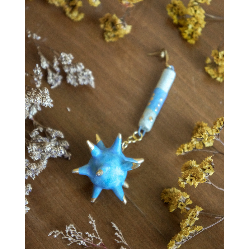 blue and matt gold ear flail - earring
