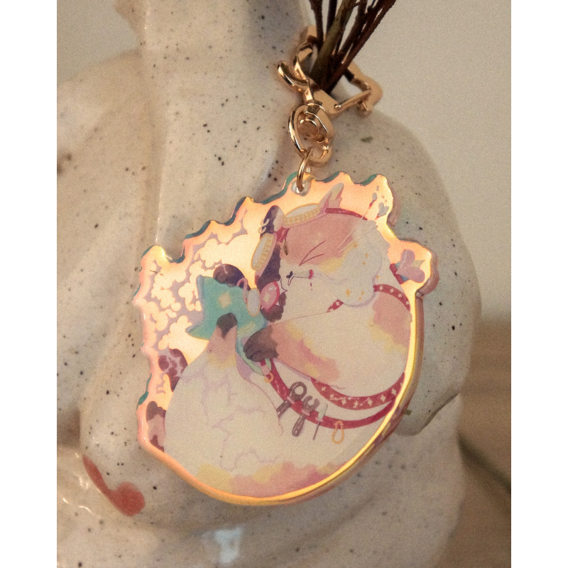 chat artificier - porte-clef arc-en-ciel