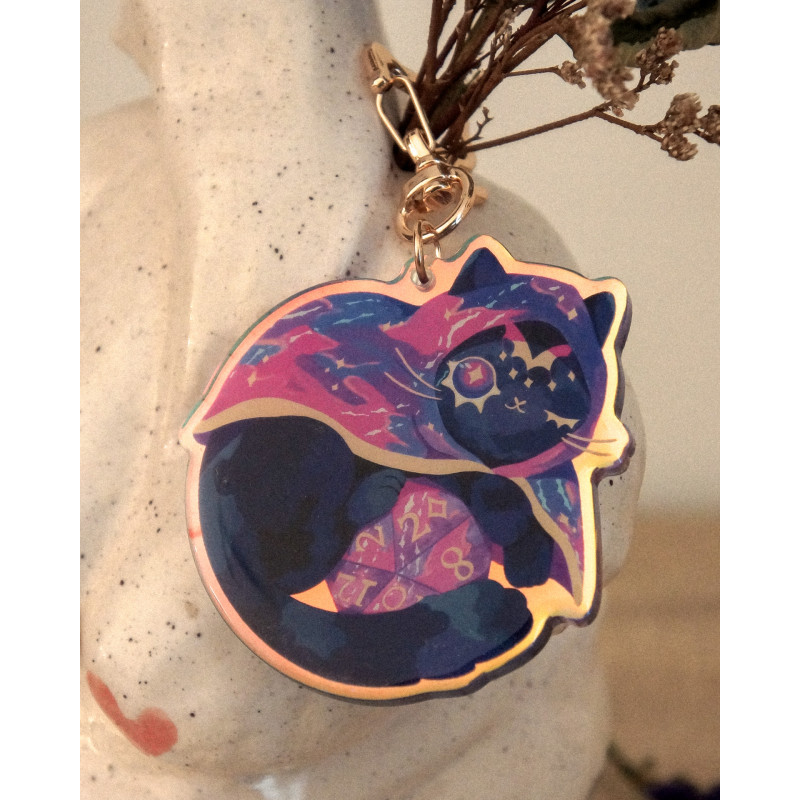 chat maître du jeux - porte-clef arc-en-ciel