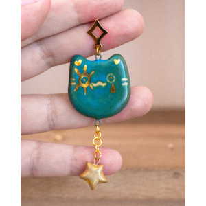 peacock blue starry cat - earring