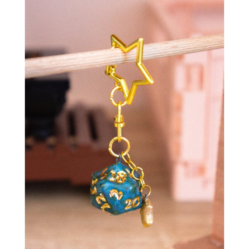 d20 bleu paon - porte-clef
