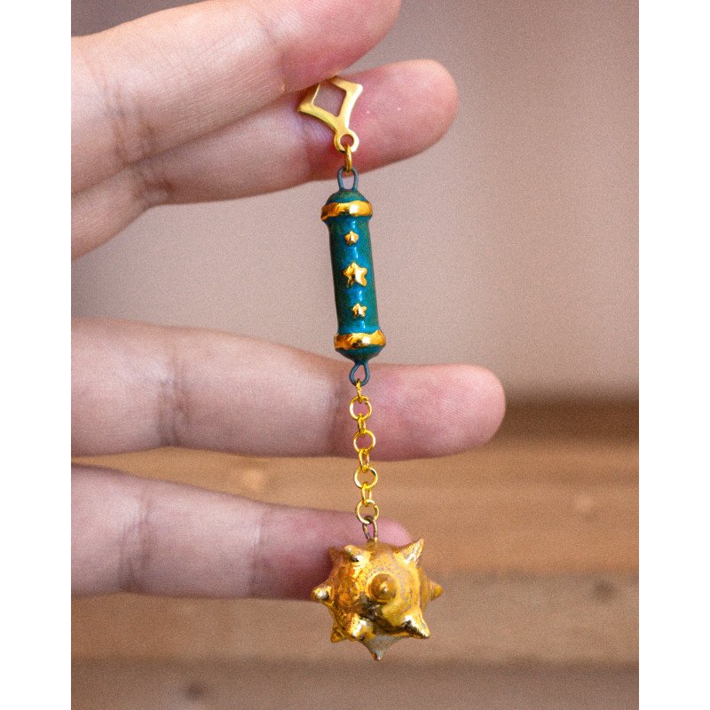 Peacock Blue and Gold Fléau - Earring