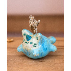sky-blue unicorn cat – single-flower vase