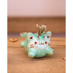 sea-green fairy cat - single-flower vase