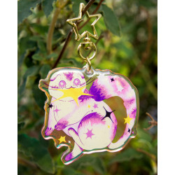 scottish fold non-binary star thief - rainbow keyring