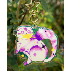 scottish fold non-binary star thief - rainbow keyring