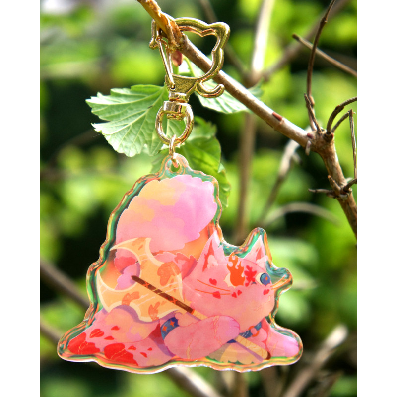 barbarian cat - rainbow keychain