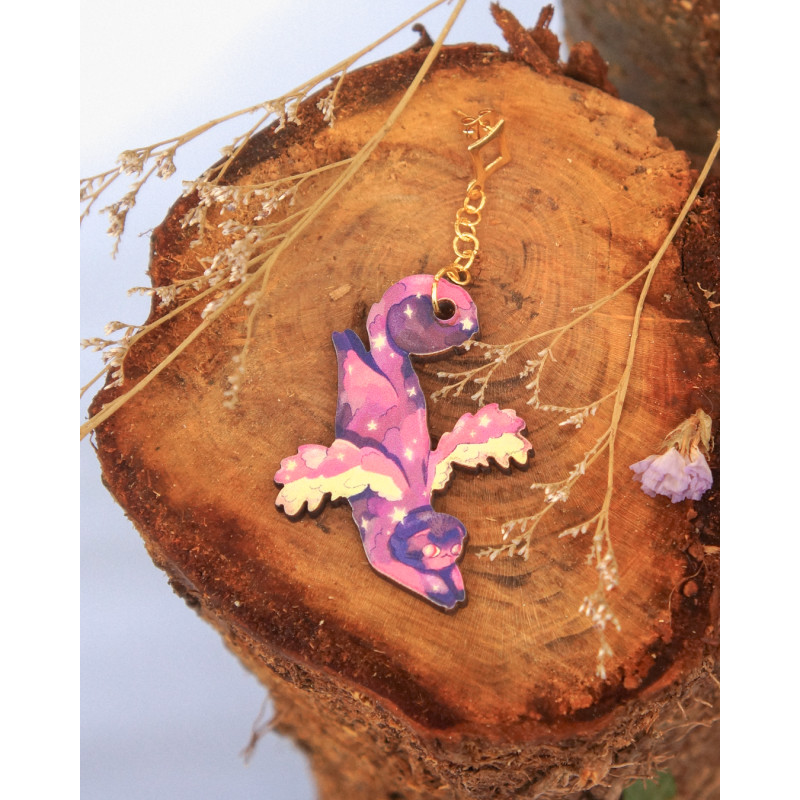 winged cat - earring pinewood